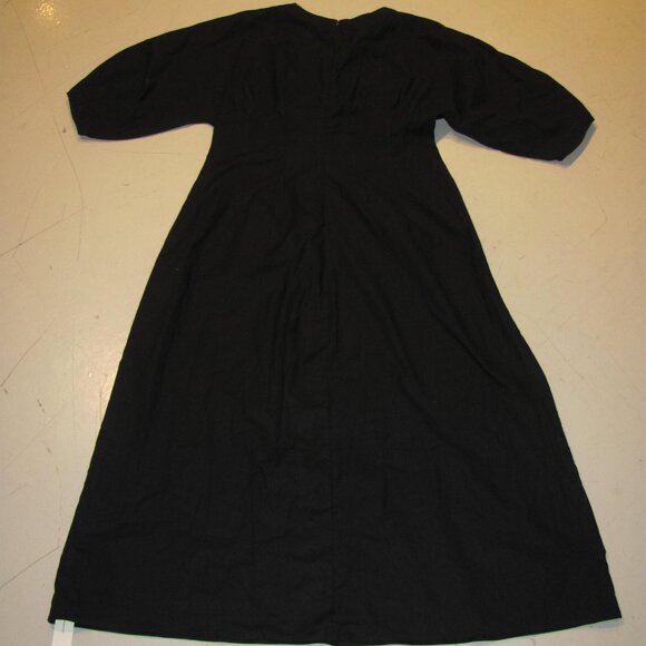 Commense Cotton & Linen Puff Sleeve Midi Shift Dress Black Size XL NWT - Picture 5 of 6